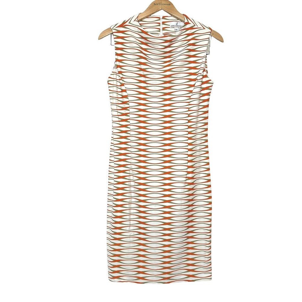 Jude Connally‎ Sleeveless Sheath Dress Orange Green Wave Print Size S 124